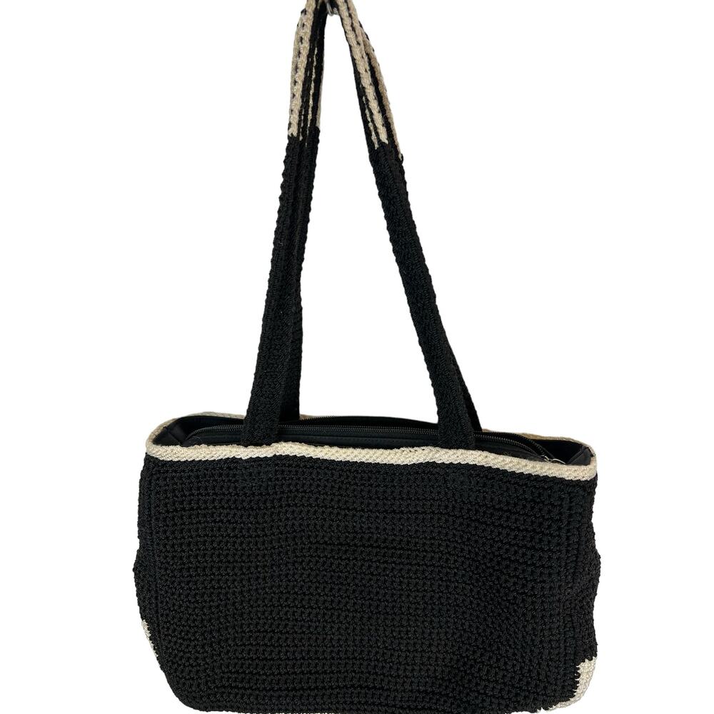 The Sak Crochet Black White Purse Handbag Woven Casual Boho Retro Knit Y2K 90s - Picture 3 of 11
